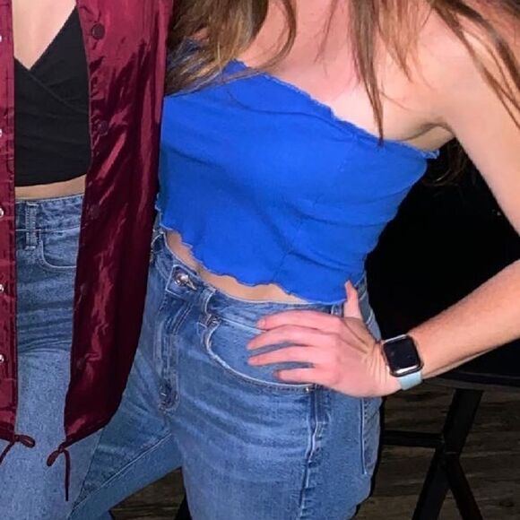 SHEIN Tops - 5/$25 DEAL frill trim rib-knit bandeau top blue